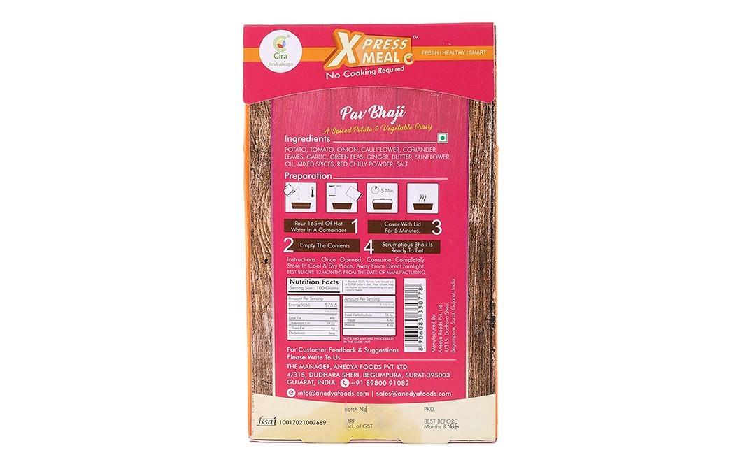 Cira Xpress Meal Pav Bhaji Indian Curry   Pack  65 grams